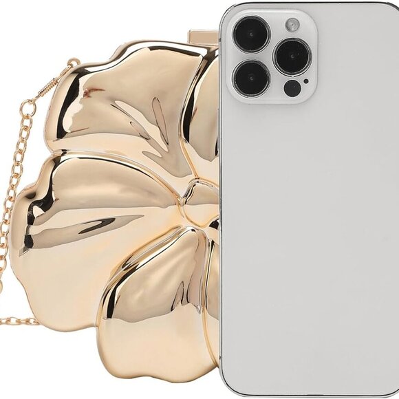 Brand New Sparkly Acrylic Clutch 6.7inch Flower Gold Elegant Evening Bag for Par - Picture 3 of 6